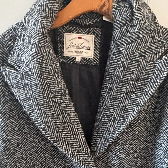 Levi's Black & Gray Herringbone Wool blend Coat - Picture 7 of 12